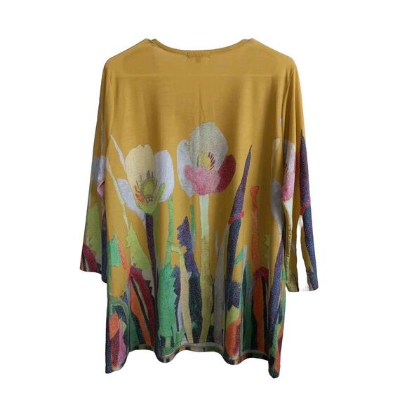Lily London Women Large Garden Floral Pullover Stretch Blouse 3/4 Sleeve Yellow - Picture 3 of 13